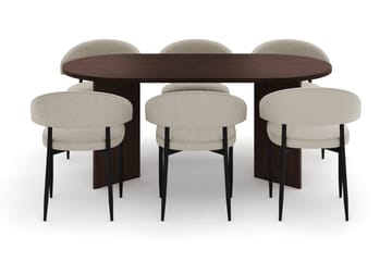 Dano Matbord 180 cm med 6 Sawako Matstolar - Valnöt / Beige - Möbler - Bord & matgrupp - Matgrupp