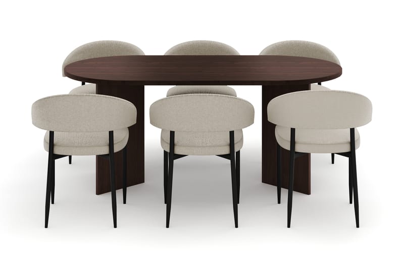 Dano Matbord 180 cm med 6 Sawako Matstolar - Valnöt / Beige - Möbler - Bord & matgrupp - Matgrupp