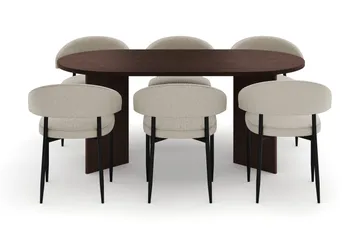 Dano Matbord 180 cm  med 6 Sawako Matstolar - Valnöt / Beige - Möbler - Bord & matgrupp - Matgrupp