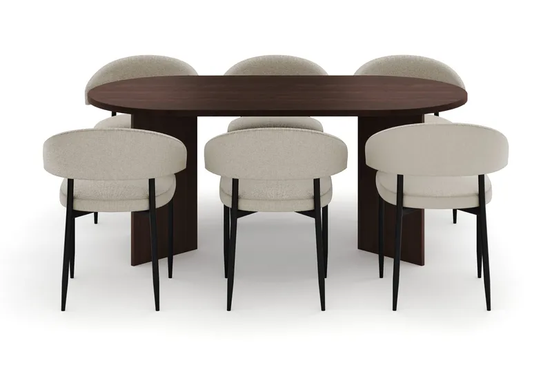 Dano Matbord 180 cm  med 6 Sawako Matstolar - Valnöt / Beige - Möbler - Bord & matgrupp - Matgrupp