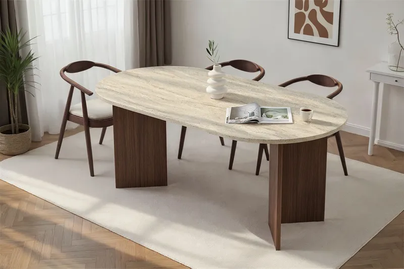 Dano Matbord 180 cm Oval - Travertin och valnöt - Möbler - Bord & matgrupp - Matbord & köksbord