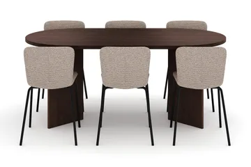Dano Oval Matgrupp 180 cm – Matbord med 6 Katy Matstolar med Trä- och Valnötsutseende - Brun|Greige - Möbler - Bord & matgrupp - Matgrupp