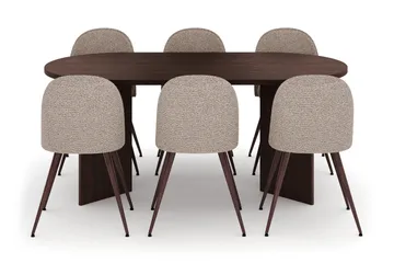 Dano Oval Matgrupp 180 cm – Matbord med 6 Nibe Plus Matstolar med Trä- och Valnötsutseende - Brun|Greige - Möbler - Bord & matgrupp - Matgrupp