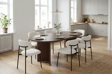 Dano Oval Utdragbar Matgrupp 160-200 cm – Matbord med 6 Lucy Matstolar med Trä- och Valnötsutseende - Brun|Vit - Möbler - Bord & matgrupp - Matgrupp