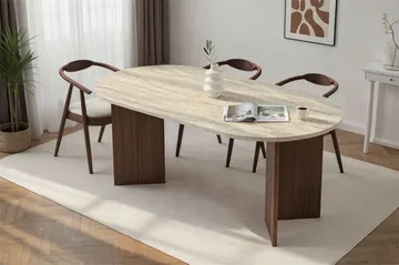 Dano Ovalt Matbord 180x90 cm med Travertin- och Valnötsutseende - Beige - Möbler - Bord & matgrupp - Matbord & köksbord