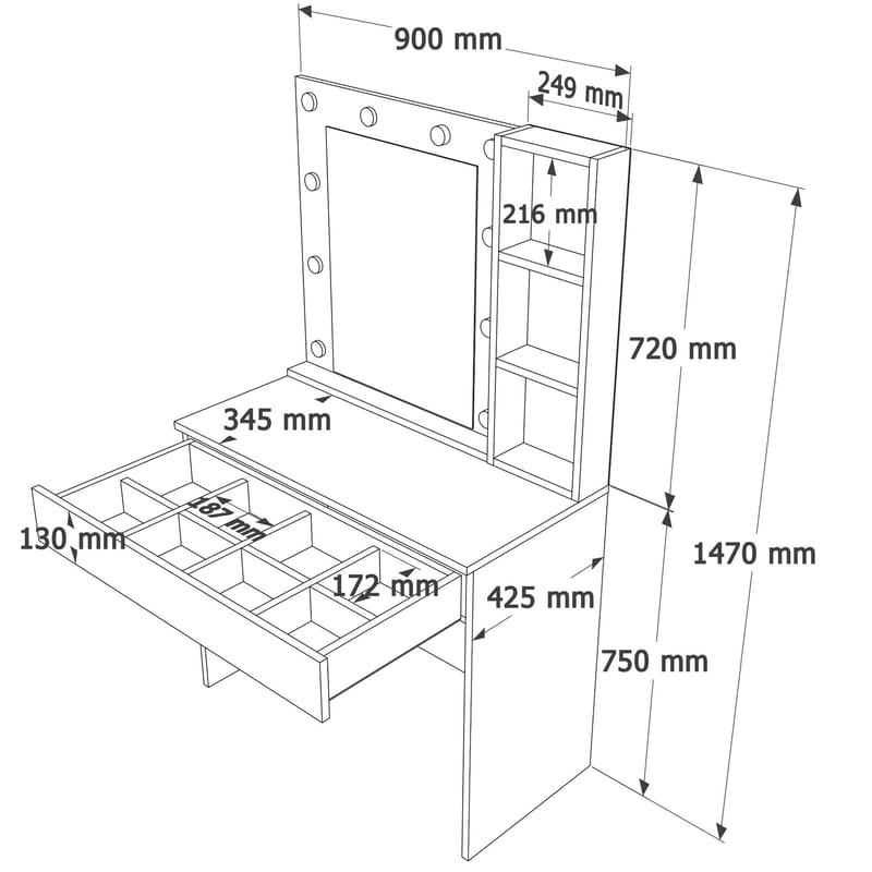 Darrowe Sminkbord 80x147x42,5 cm - Vit - Möbler - Bord & matgrupp - Sminkbord & toalettbord