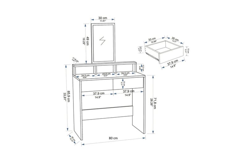 Dasina Sminkbord 80 cm - Vit - Möbler - Bord & matgrupp - Sminkbord & toalettbord