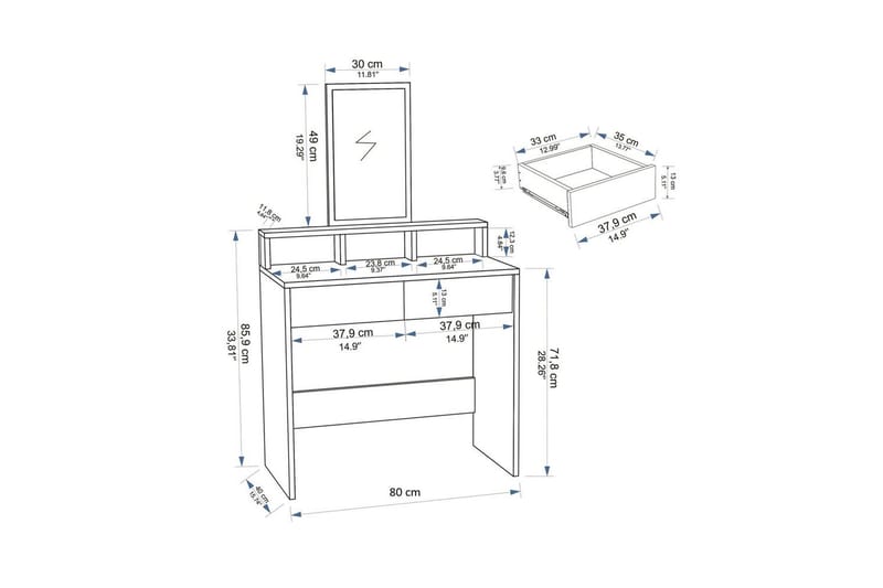 Dasina Sminkbord 80 cm - Vit - Möbler - Bord & matgrupp - Sminkbord & toalettbord