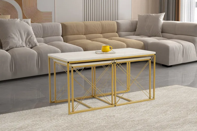 Defneia Soffbord 100 cm - Guld/Marmor - Möbler - Bord & matgrupp - Soffbord