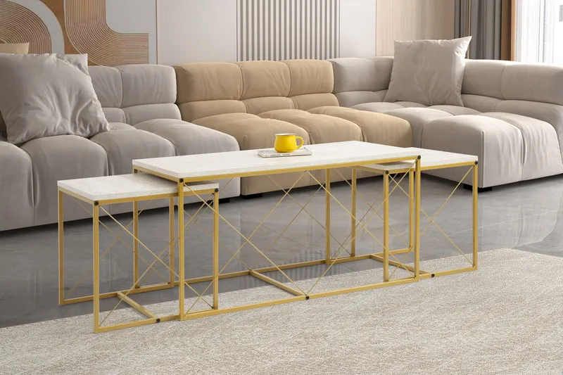 Defneia Soffbord 100 cm - Guld/Marmor - Möbler - Bord & matgrupp - Soffbord