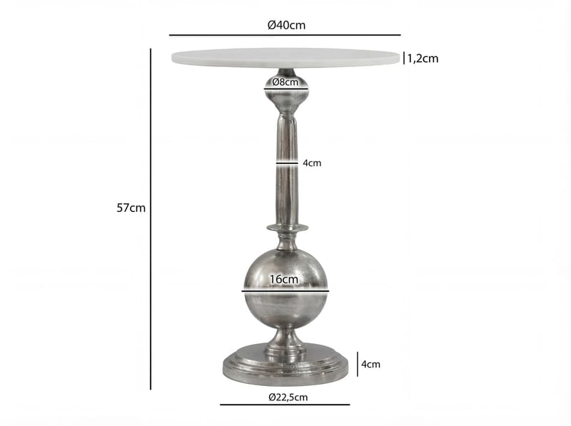 Derva Runt sidobord 40 cm med bordsskiva i äkta marmor - silver och vit - Möbler - Bord & matgrupp - Barbord & ståbord