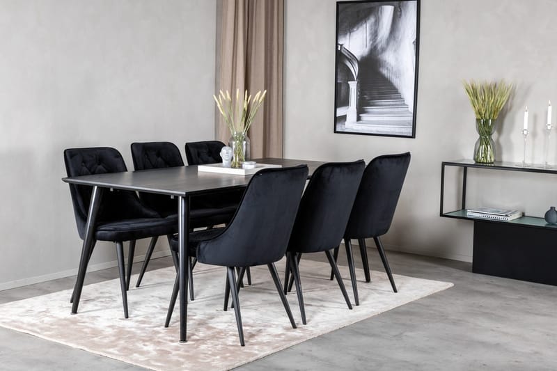 Dipp Matbord 180 cm med 6 Velvet Deluxe Sammetstol