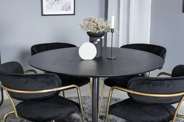 Dipp Matgrupp 115 cm Rund med 4 Arrow stolar - Svart/Guld - Möbler - Bord & matgrupp - Matgrupp