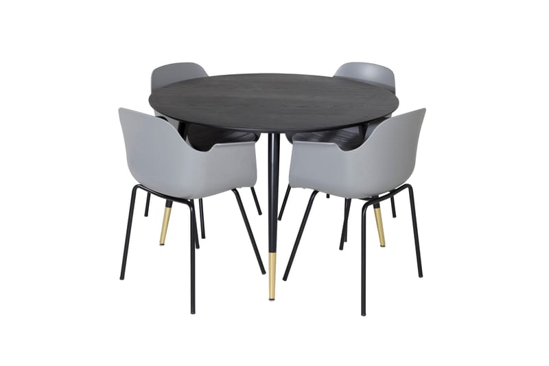 Dipp Matgrupp 115 cm Rund med 4 Comfort stolar, Svart/Guld