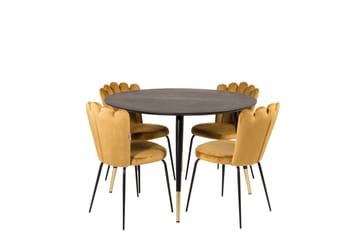 Dipp Matgrupp 115 cm Rund med 4 Limhamn stolar - Svart/Guld - Möbler - Bord & matgrupp - Matgrupp