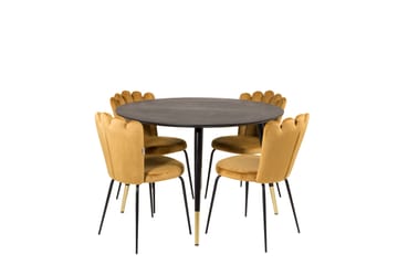 Dipp Matgrupp 115 cm Rund med 4 Limhamn stolar - Svart/Guld - Möbler - Bord & matgrupp - Matgrupp