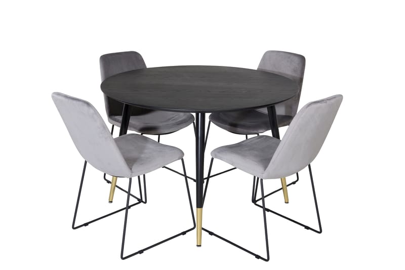 Dipp Matgrupp 115 cm Rund med 4 Muce stolar, Svart/Guld