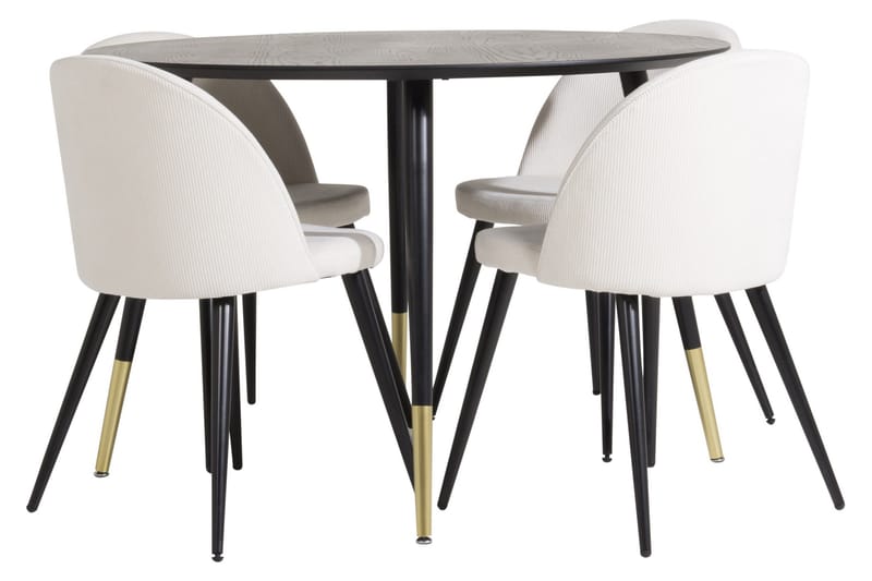Dipp Matgrupp 115 cm Rund med 4 Velvet stolar, Beige