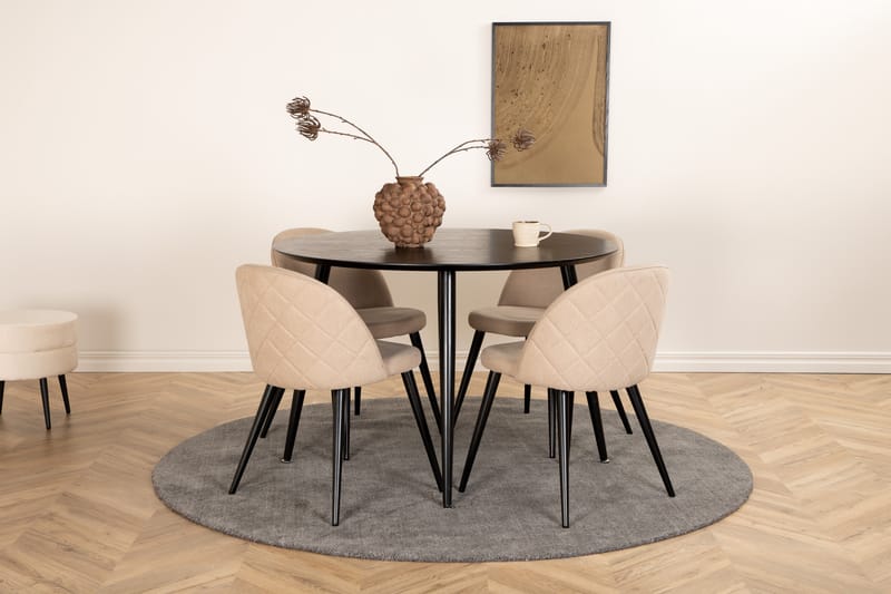 Dipp Matgrupp 115 cm Rund med 4 Velvet stolar - Beige - Möbler - Bord & matgrupp - Matgrupp