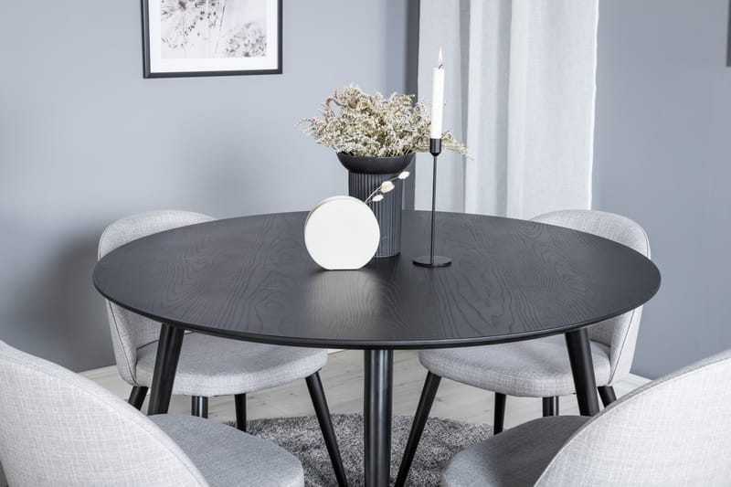 Dipp Matgrupp 115 cm Rund med 4 Velvet Stolar - Svart - Möbler - Bord & matgrupp - Matgrupp