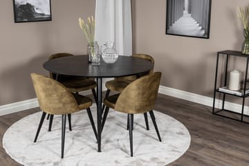 Dipp Matgrupp 115 cm Rund med 4 Velvet stolar - Svart - Möbler - Bord & matgrupp - Matgrupp