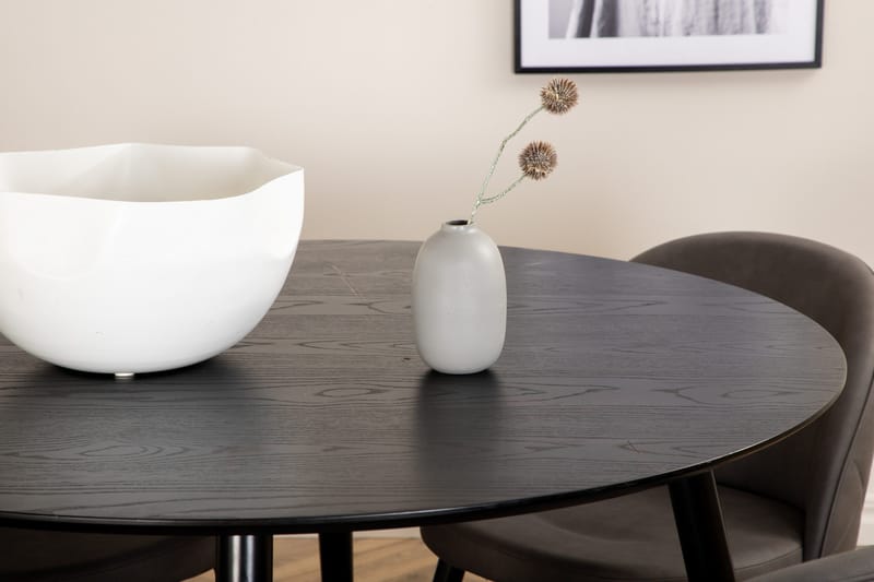 Dipp Matgrupp 115 cm Rund med 4 Velvet stolar - Svart - Möbler - Bord & matgrupp - Matgrupp