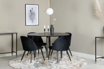 Dipp Matgrupp 115 cm Rund med 4 Velvet stolar - Svart/Guld - Möbler - Bord & matgrupp - Matgrupp
