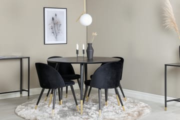 Dipp Matgrupp 115 cm Rund med 4 Velvet stolar - Svart/Guld - Möbler - Bord & matgrupp - Matgrupp