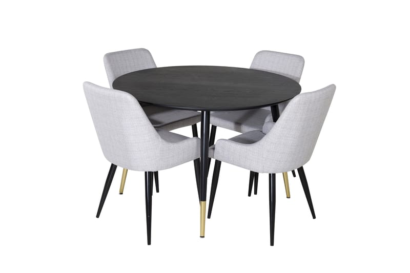 Dipp Matgrupp 115 cm Rund med 4 Plaza stolar, Svart/Guld