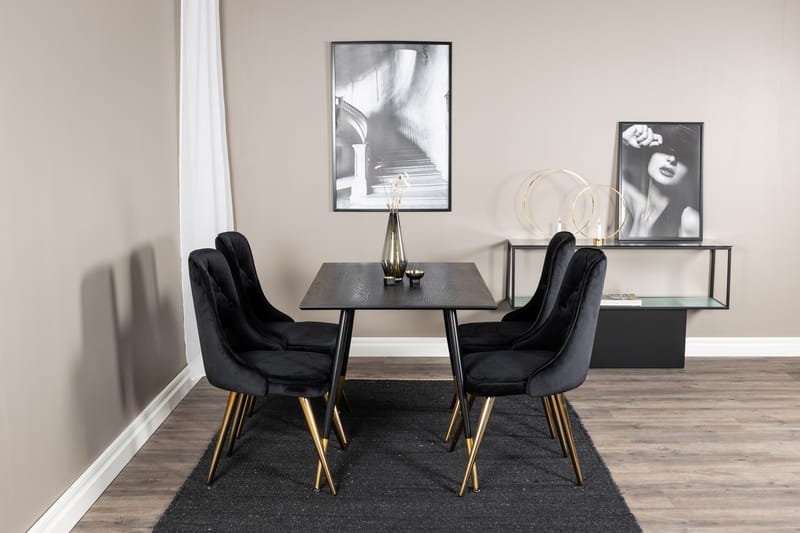 Dipp Matgrupp 120 cm Rund med 4 Velvet Deluxe stolar - Svart/Guld - Möbler - Bord & matgrupp - Matgrupp