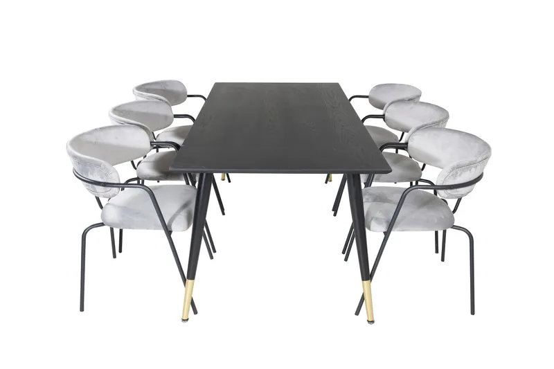 Dipp Matgrupp 180 cm Rektangulär med 6 Arrow stolar, Svart/Guld