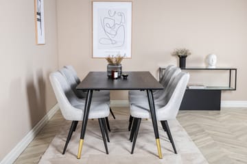 Dipp Matgrupp 180 cm Rektangulär med 6 Velvet Deluxe stolar - Svart/Guld - Möbler - Bord & matgrupp - Matgrupp