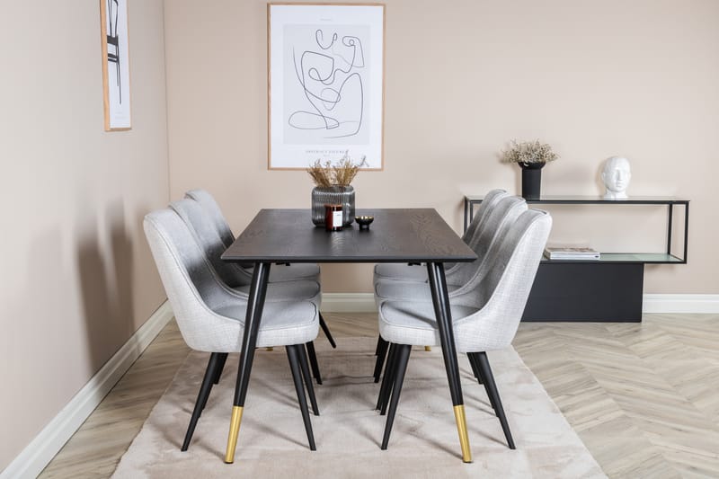 Dipp Matgrupp 180 cm Rektangulär med 6 Velvet Deluxe stolar - Svart/Guld - Möbler - Bord & matgrupp - Matgrupp