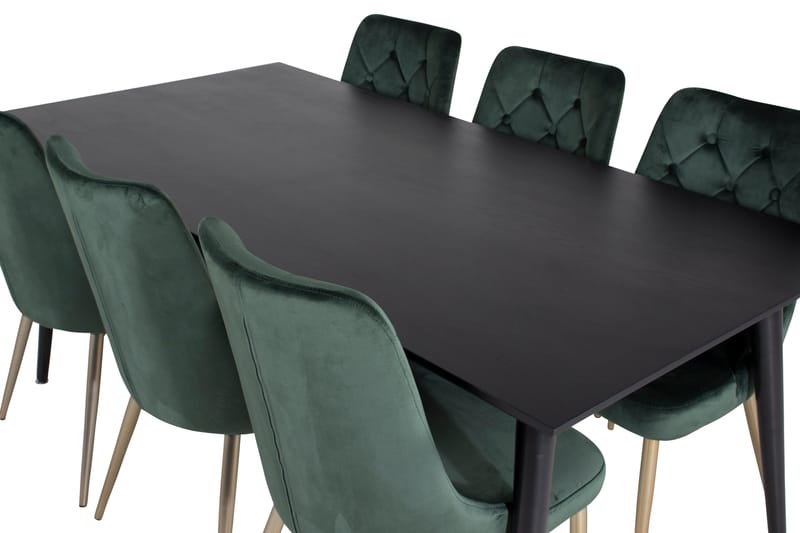Dipp Matgrupp 180 cm Rektangulär med 6 Velvet Deluxe stolar - Svart/Guld - Möbler - Bord & matgrupp - Matgrupp