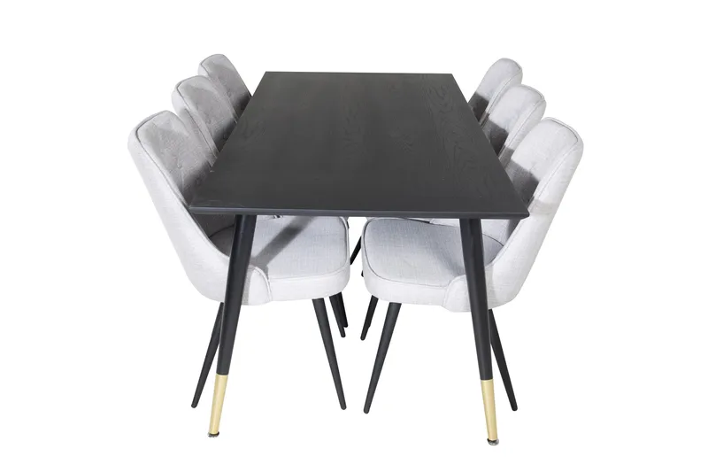 Dipp Matgrupp 180 cm Rektangulär med 6 Velvet Deluxe stolar, Svart/Guld