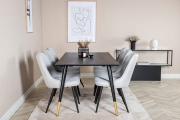 Dipp Matgrupp 180 cm Rektangulär med 6 Velvet Deluxe stolar - Svart/Guld - Möbler - Bord & matgrupp - Matgrupp