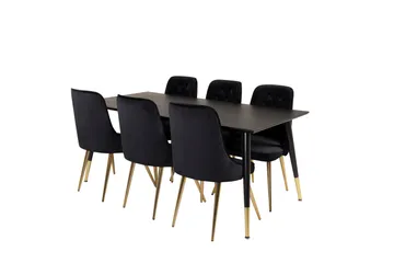 Dipp Matgrupp 180 cm Rektangulär med 6 Velvet Deluxe stolar - Svart/Guld - Möbler - Bord & matgrupp - Matgrupp