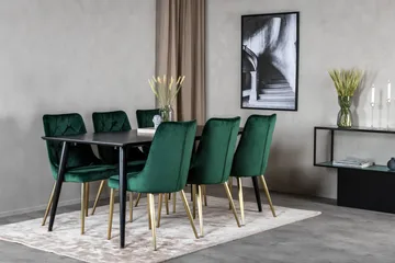 Dipp Matgrupp 180 cm Rektangulär med 6 Velvet Deluxe stolar - Svart/Guld - Möbler - Bord & matgrupp - Matgrupp