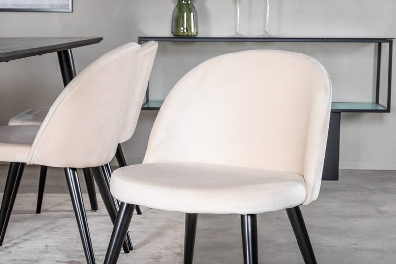 Dipp Matgrupp 180 cm Rektangulär med 6 Velvet stolar - Beige - Möbler - Bord & matgrupp - Matgrupp
