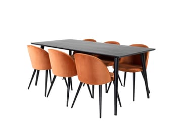 Dipp Matgrupp 180 cm Rektangulär med 6 Velvet stolar - Svart - Möbler - Bord & matgrupp - Matgrupp
