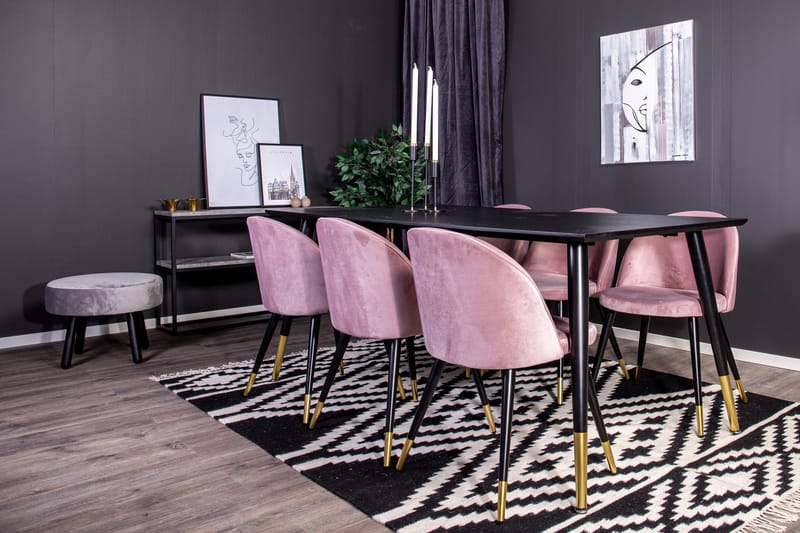 Dipp Matgrupp 180 cm Rektangulär med 6 Velvet stolar - Svart/Guld - Möbler - Bord & matgrupp - Matgrupp
