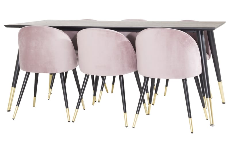Dipp Matgrupp 180 cm Rektangulär med 6 Velvet stolar - Svart/Guld - Möbler - Bord & matgrupp - Matgrupp