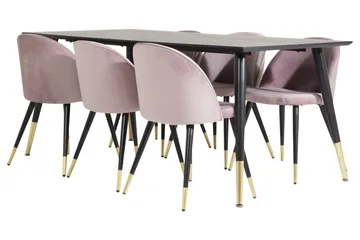 Dipp Matgrupp 180 cm Rektangulär med 6 Velvet stolar - Svart/Guld - Möbler - Bord & matgrupp - Matgrupp