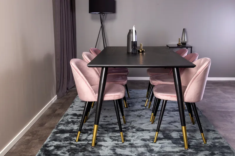 Dipp Matgrupp 180 cm Rektangulär med 6 Velvet stolar - Svart/Guld - Möbler - Bord & matgrupp - Matgrupp