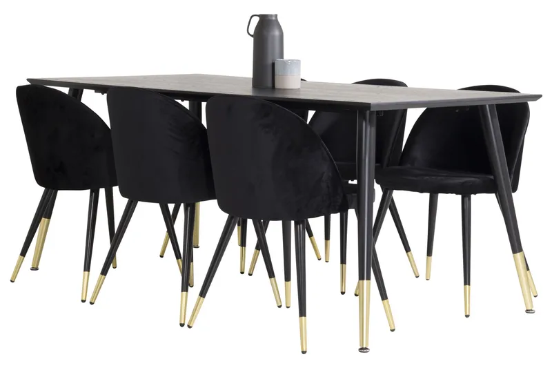 Dipp Matgrupp 180 cm Rektangulär med 6 Velvet stolar - Möbler - Bord & matgrupp - Matgrupp