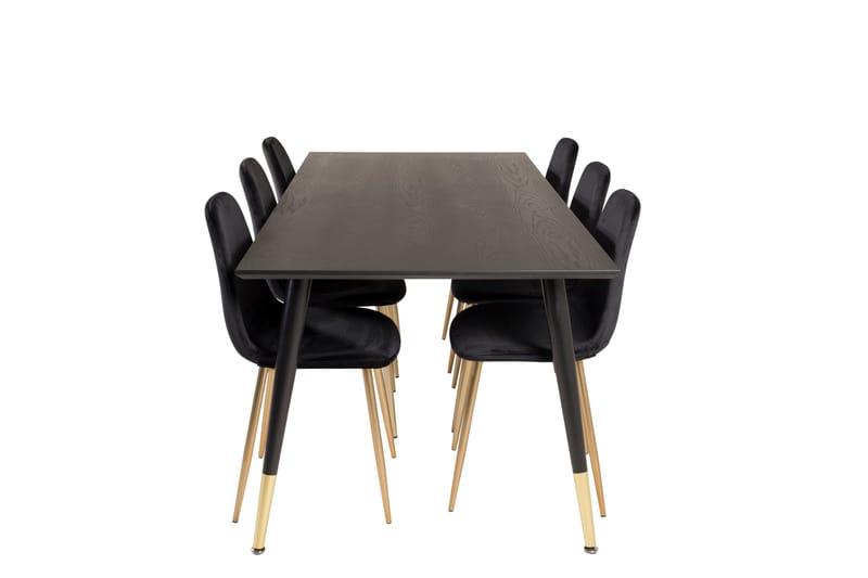 Dipp Matgrupp 180 cm Rektangulär med 6 Polar stolar, Svart/Guld