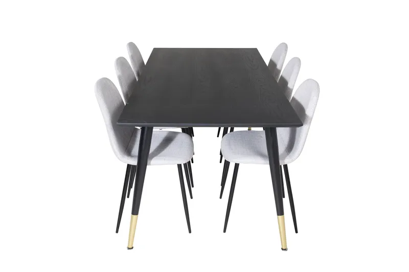 Dipp Matgrupp 180 cm Rektangulär med 6 Polar stolar, Svart/Guld