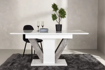 Disa Utdragbart Rektangulärt Matbord 120–160 cm med Betongutseende - Vit - Möbler - Bord & matgrupp - Matbord & köksbord