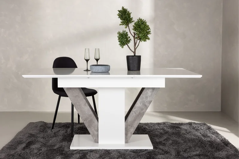 Disa Utdragbart Rektangulärt Matbord 120–160 cm med Betongutseende - Vit - Möbler - Bord & matgrupp - Matbord & köksbord