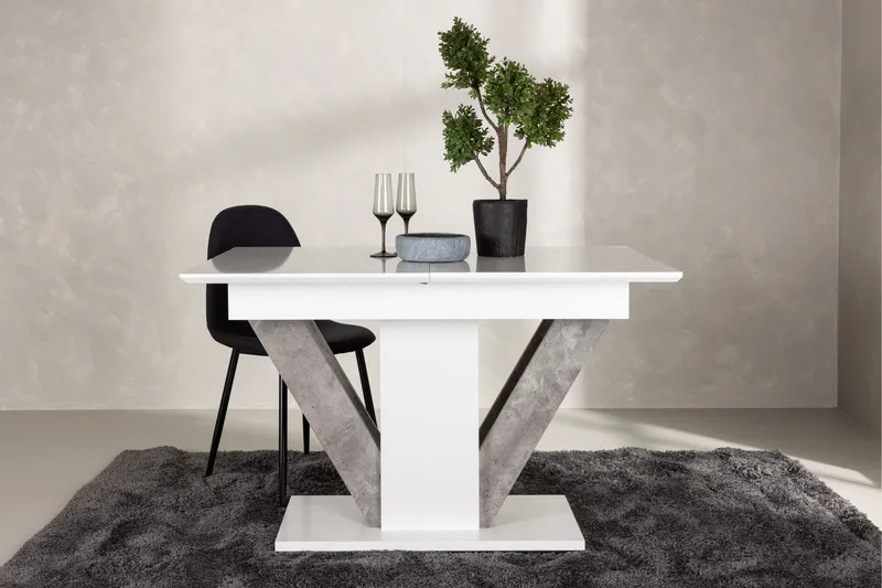 Disa Utdragbart Rektangulärt Matbord 120–160 cm med Betongutseende - Vit - Möbler - Bord & matgrupp - Matbord & köksbord